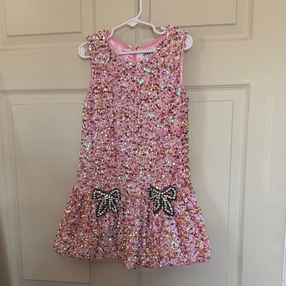 Lola + The Boys Pink Sequin Bow Party Dress